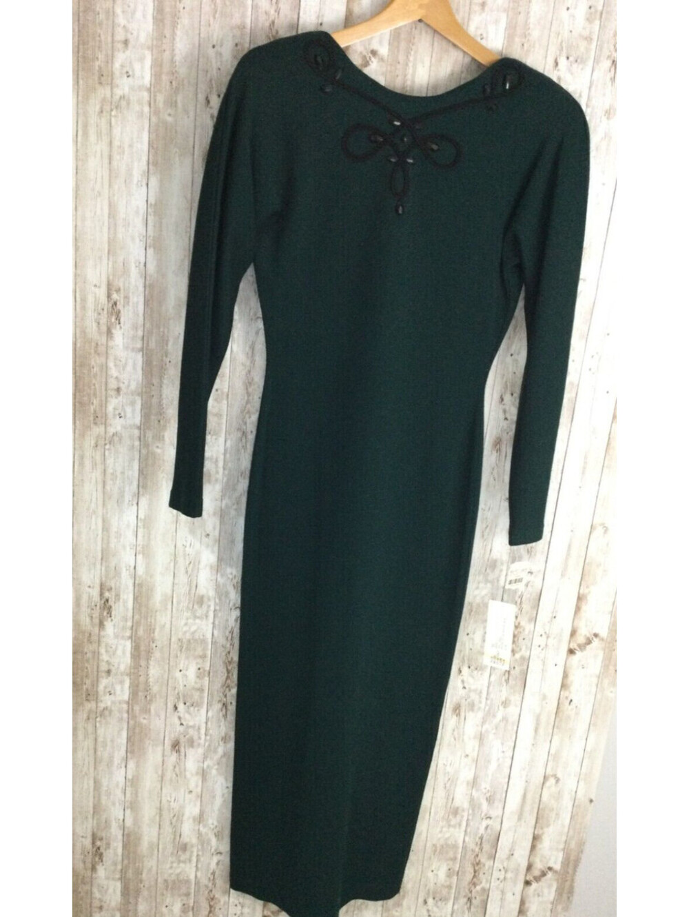 NEW VTG Andrea Jovine Green Sweater Dress Wool Jeweled Sexy Back old money WOW